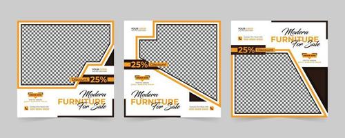 Modern Furniture sale advertising square set and promotion ads discount banner for Social media post vector template design.