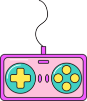 Old joystick for video games retro 90s style. Colorful sticker isolated on transparent background. png