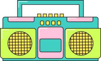 Retro music 90s radio and tape cassette player funky colorful design. Colorful sticker isolated on transparent background. png