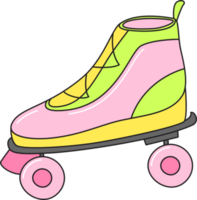 Retro roller skates 90s style. Disco style. Colorful sticker isolated on transparent background. png