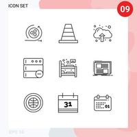 Group of 9 Modern Outlines Set for content hostel data bunk server Editable Vector Design Elements