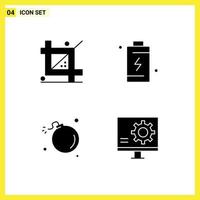 Universal Icon Symbols Group of 4 Modern Solid Glyphs of coding energy development cell comet Editable Vector Design Elements