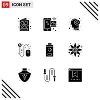 Mobile Interface Solid Glyph Set of 9 Pictograms of dollar sign click iot thinking human Editable Vector Design Elements