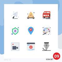 Group of 9 Flat Colors Signs and Symbols for pin map transport location shield Editable Vector Design Elements