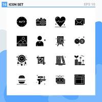 16 User Interface Solid Glyph Pack of modern Signs and Symbols of favorite media beat gallery mail Editable Vector Design Elements