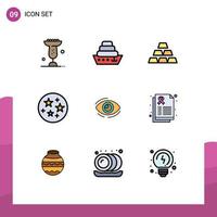 Set of 9 Modern UI Icons Symbols Signs for looking find gold eye space Editable Vector Design Elements