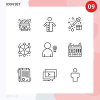 9 User Interface Outline Pack of modern Signs and Symbols of achievement design priest cube cube Editable Vector Design Elements