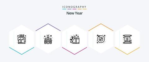 New Year 25 Line icon pack including card. multimedia. box. dvd. surprise vector