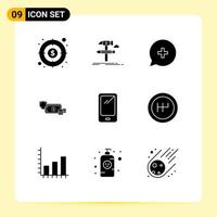 Pack of 9 creative Solid Glyphs of gold coins tools business plus Editable Vector Design Elements