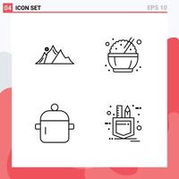 Mobile Interface Line Set of 4 Pictograms of hill drink mountain food kitchen Editable Vector Design Elements