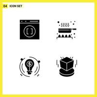 4 Creative Icons Modern Signs and Symbols of browser business development frying pan dollar Editable Vector Design Elements