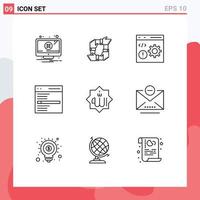9 User Interface Outline Pack of modern Signs and Symbols of interface communication partnership programming develop Editable Vector Design Elements