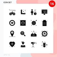 16 User Interface Solid Glyph Pack of modern Signs and Symbols of eye achievement data house computer Editable Vector Design Elements