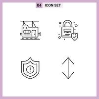 4 Thematic Vector Filledline Flat Colors and Editable Symbols of bullet arrow lock guard scale Editable Vector Design Elements