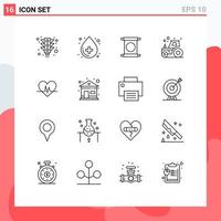 16 User Interface Outline Pack of modern Signs and Symbols of heart tractor scroll farming agriculture Editable Vector Design Elements