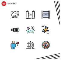 Group of 9 Filledline Flat Colors Signs and Symbols for camera cam river definition video hd streaming Editable Vector Design Elements