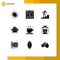 Set of 9 Modern UI Icons Symbols Signs for coffee china website teapot growth Editable Vector Design Elements