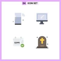 4 Universal Flat Icon Signs Symbols of internet pc things monitor security Editable Vector Design Elements