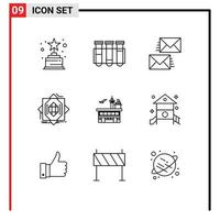 Universal Icon Symbols Group of 9 Modern Outlines of forming fabrication communication core envelope Editable Vector Design Elements