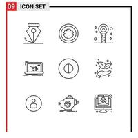 Pack of 9 creative Outlines of beliefs internet lollipop lost error Editable Vector Design Elements