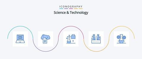 Science And Technology Blue 5 Icon Pack Including lab flask. chemical flask. online docs. science portfolio. science education vector