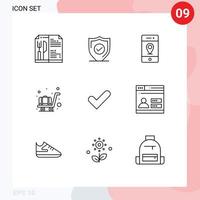 Pack of 9 creative Outlines of good ok map check luggage Editable Vector Design Elements