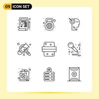 User Interface Pack of 9 Basic Outlines of burger search arrow magnifying business Editable Vector Design Elements