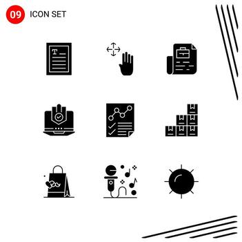 Group of 9 Solid Glyphs Signs and Symbols for security protected job laptop computer Editable Vector Design Elements