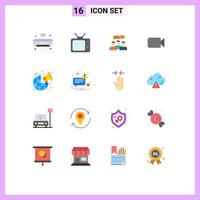 Modern Set of 16 Flat Colors Pictograph of ui image chat camera meeting Editable Pack of Creative Vector Design Elements