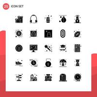 User Interface Pack of 25 Basic Solid Glyphs of oil training fire punching boxer Editable Vector Design Elements