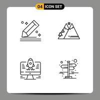 Pack of 4 Modern Filledline Flat Colors Signs and Symbols for Web Print Media such as compose hiking sketch nature rocket Editable Vector Design Elements