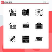 9 Thematic Vector Solid Glyphs and Editable Symbols of cash speaker honeymoon music computer Editable Vector Design Elements