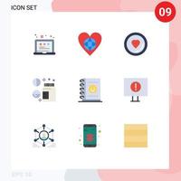 Pictogram Set of 9 Simple Flat Colors of notebook medical like healthcare valentine Editable Vector Design Elements