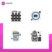 Pack of 4 creative Filledline Flat Colors of farm soft drink garden right finance Editable Vector Design Elements