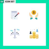 Editable Vector Line Pack of 4 Simple Flat Icons of bucket plane color fill money world Editable Vector Design Elements