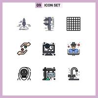 9 User Interface Filledline Flat Color Pack of modern Signs and Symbols of ecommerce help physics hands care Editable Vector Design Elements