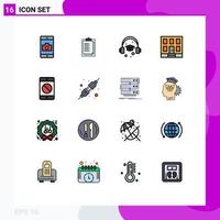 Modern Set of 16 Flat Color Filled Lines Pictograph of devices cellphone cap construction home Editable Creative Vector Design Elements