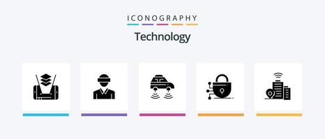 Technology Glyph 5 Icon Pack Including wifi. technology. car. lock. wifi. Creative Icons Design vector