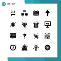 Pack of 16 creative Solid Glyphs of watch timer dad clock home Editable Vector Design Elements