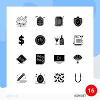 16 Universal Solid Glyphs Set for Web and Mobile Applications money currency html tick protection Editable Vector Design Elements