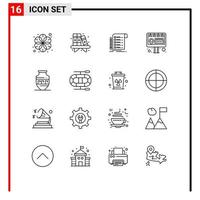 16 User Interface Outline Pack of modern Signs and Symbols of ancient jar marketing file contact checklist Editable Vector Design Elements