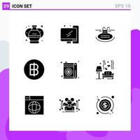 Pictogram Set of 9 Simple Solid Glyphs of juice drink pool thailand currency Editable Vector Design Elements