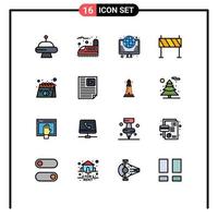 Group of 16 Flat Color Filled Lines Signs and Symbols for advertisement obstacle hosting construction barrier Editable Creative Vector Design Elements