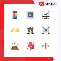 9 Universal Flat Color Signs Symbols of loanhome mortgage screen house coins Editable Vector Design Elements