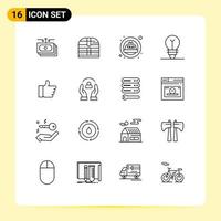 16 Universal Outlines Set for Web and Mobile Applications like wreath security idea achievement Editable Vector Design Elements