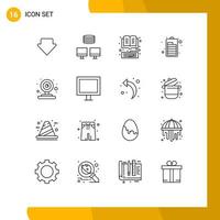 Universal Icon Symbols Group of 16 Modern Outlines of video camera web keyboard camera charging Editable Vector Design Elements