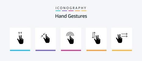 Hand Gestures Glyph 5 Icon Pack Including down. two. finger. gestures. tap. Creative Icons Design vector