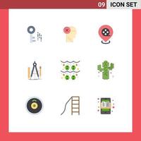 Set of 9 Modern UI Icons Symbols Signs for tool geometry mind design films Editable Vector Design Elements