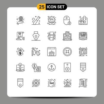 pictograma conjunto de 25 sencillo líneas de ratón artilugio cuidado de la salud dispositivos solución editable vector diseño elementos