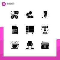 Modern Set of 9 Solid Glyphs Pictograph of appliances sim personal mobile sim lotion Editable Vector Design Elements